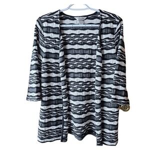 Christopher & Banks Petite S Cardigan Black White Striped Open Front Textured